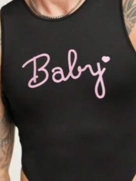 Men's Sleeveless Crew Neck Baby Latter Printed Bodysuit